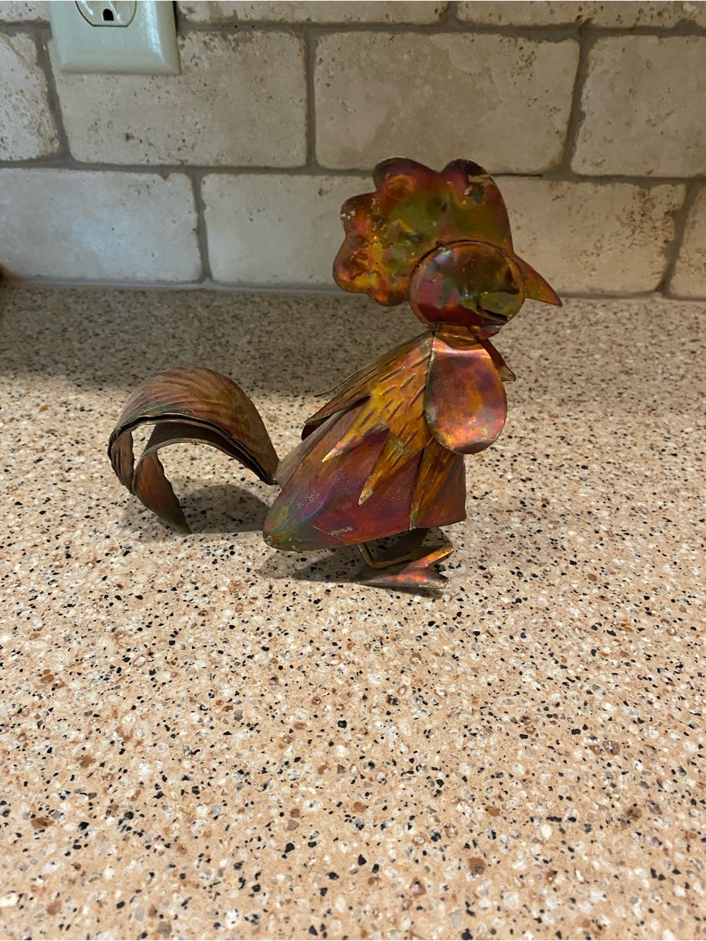 vintage torch-cut flame-treated metal rooster figurine - Made in Hong Kong 🇭🇰